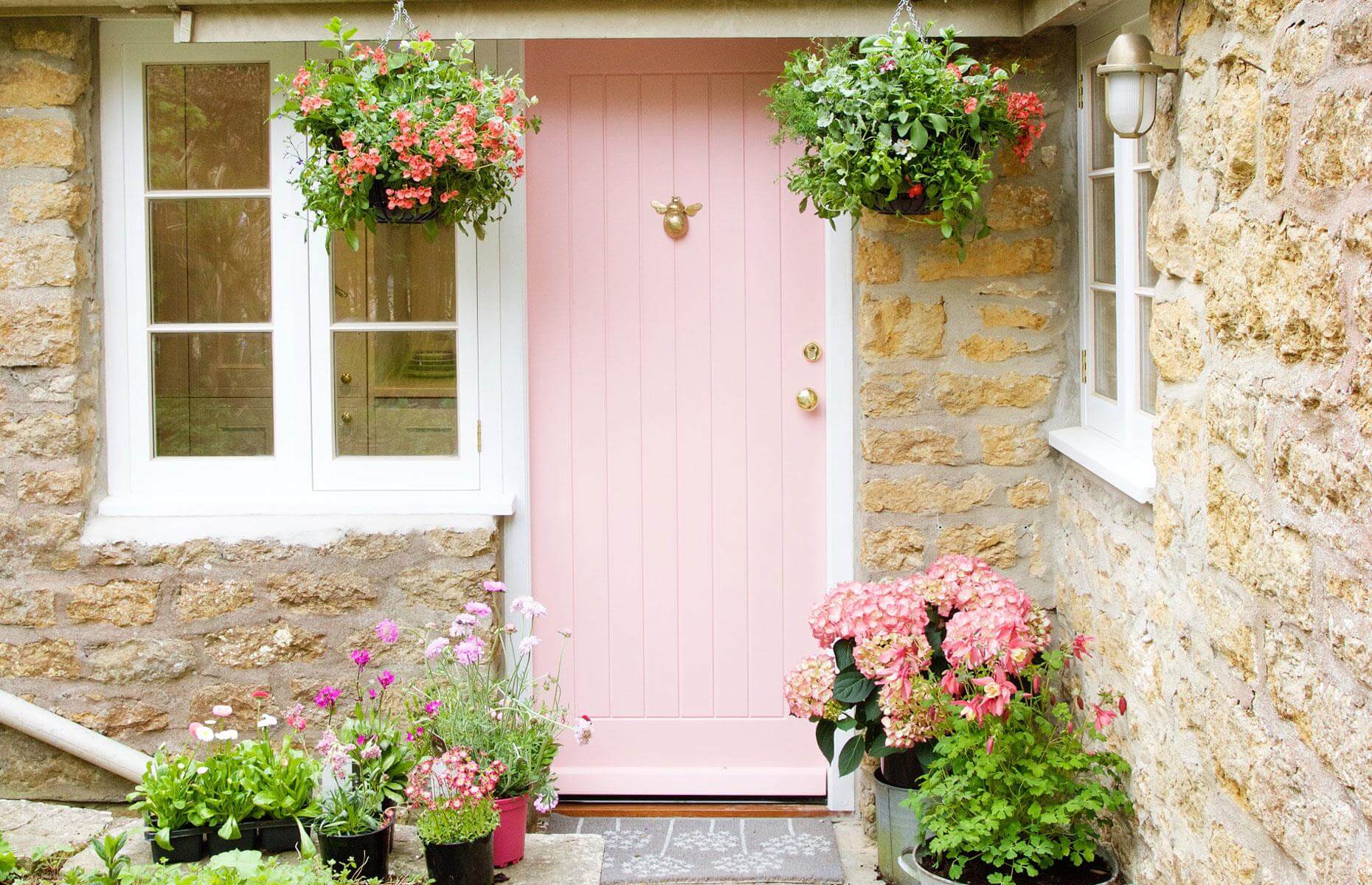Brass Bee Door Knocker Pink Cottage Door - Coates & Warner