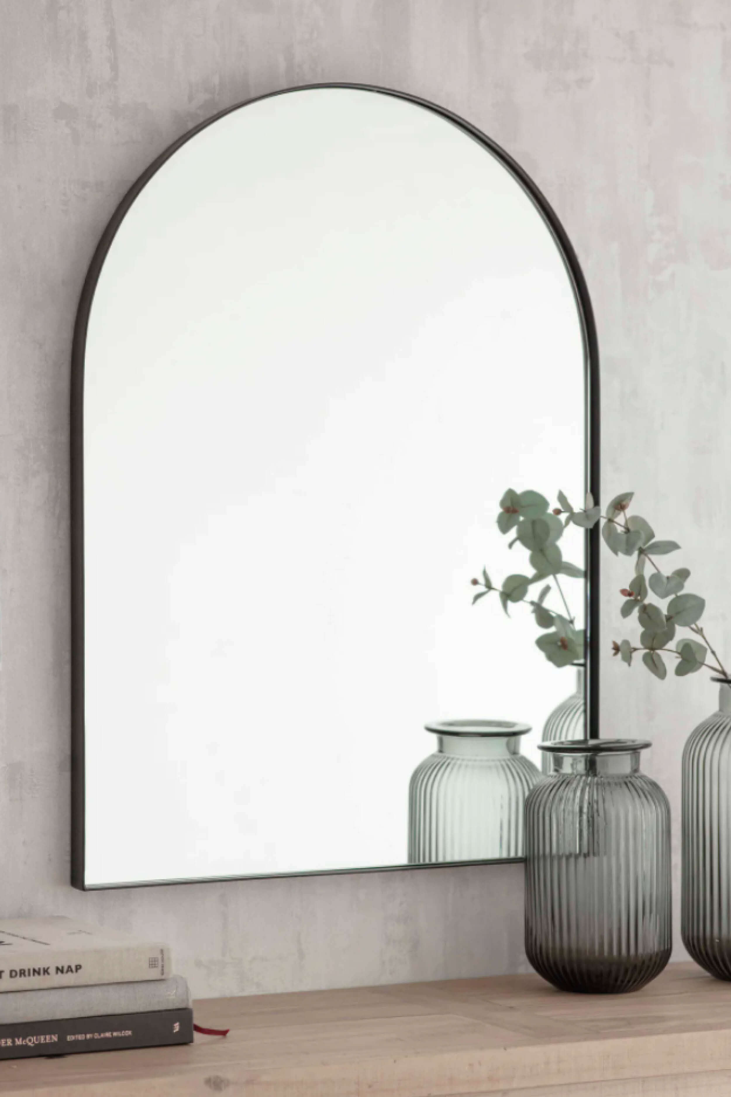Arched Iron Wall Mirror Above Console Table - Coates & Warner