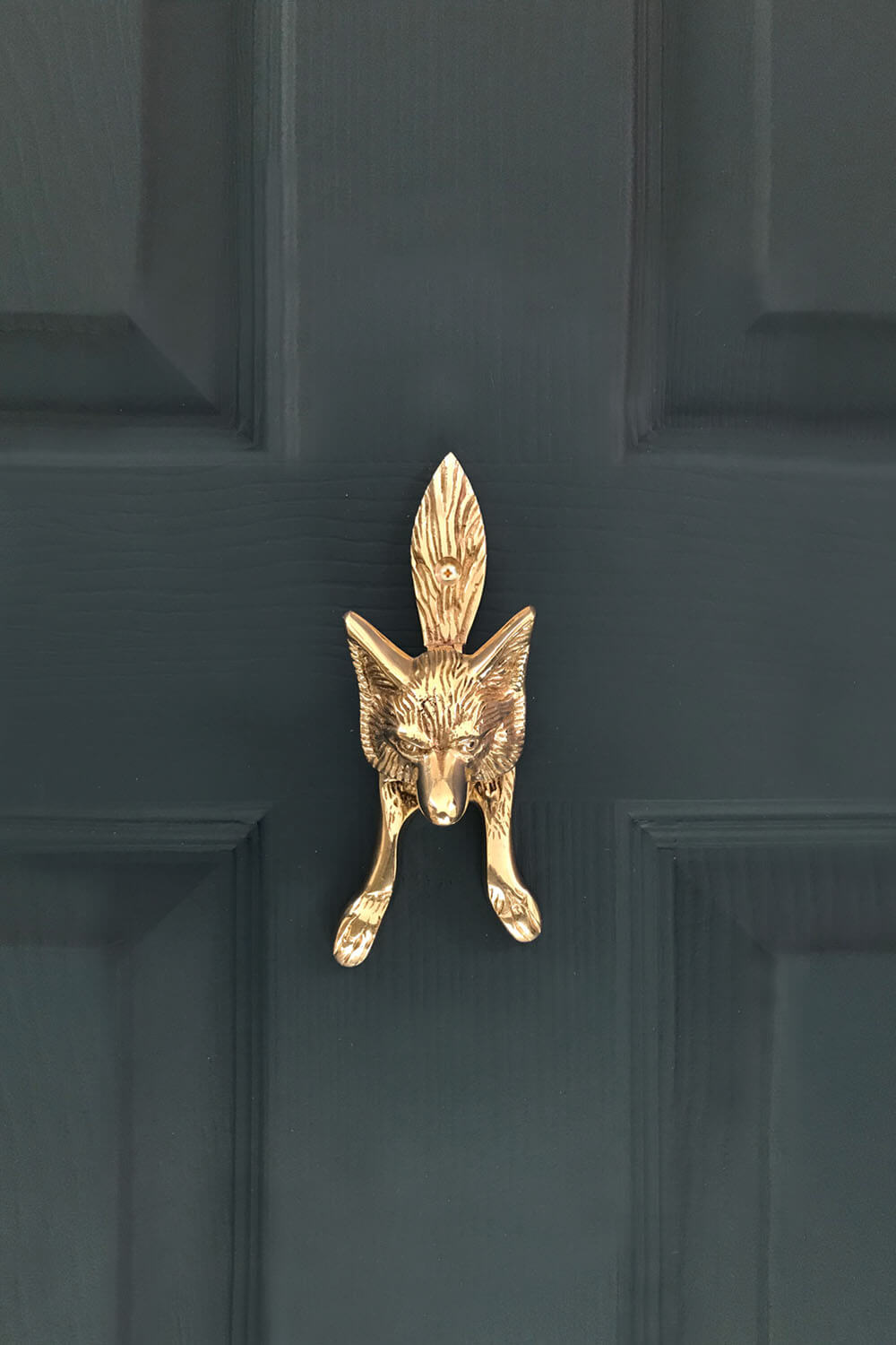 Solid Brass Fox Cub Door Knocker Blue Door - Coates & Warner