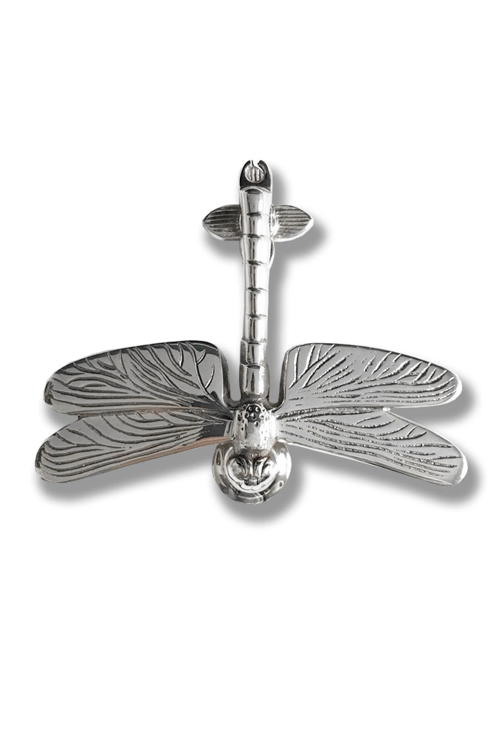 Chrome Dragonfly Door Knocker White Background - Coates & Warner