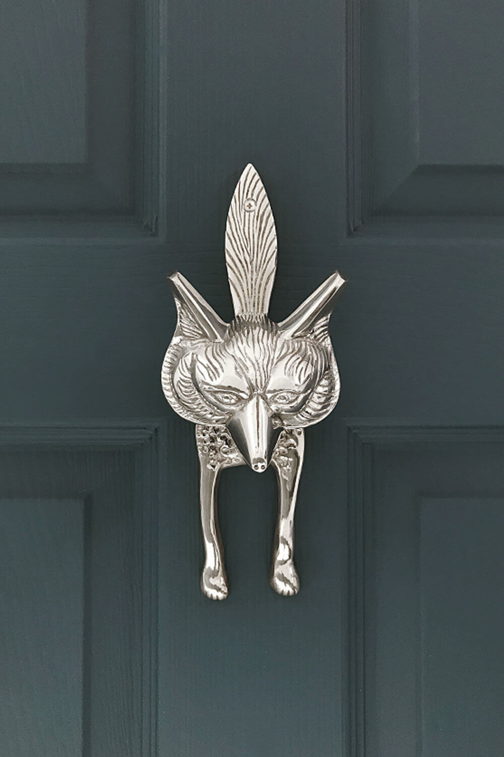 Chrome Fox Door Knocker Blue Door - Coates & Warner