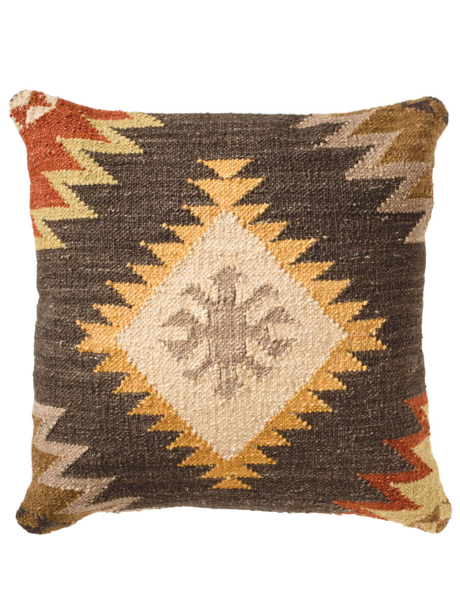 Tunis Black, Red & Yellow Kilim Cushion - Coates & Warner