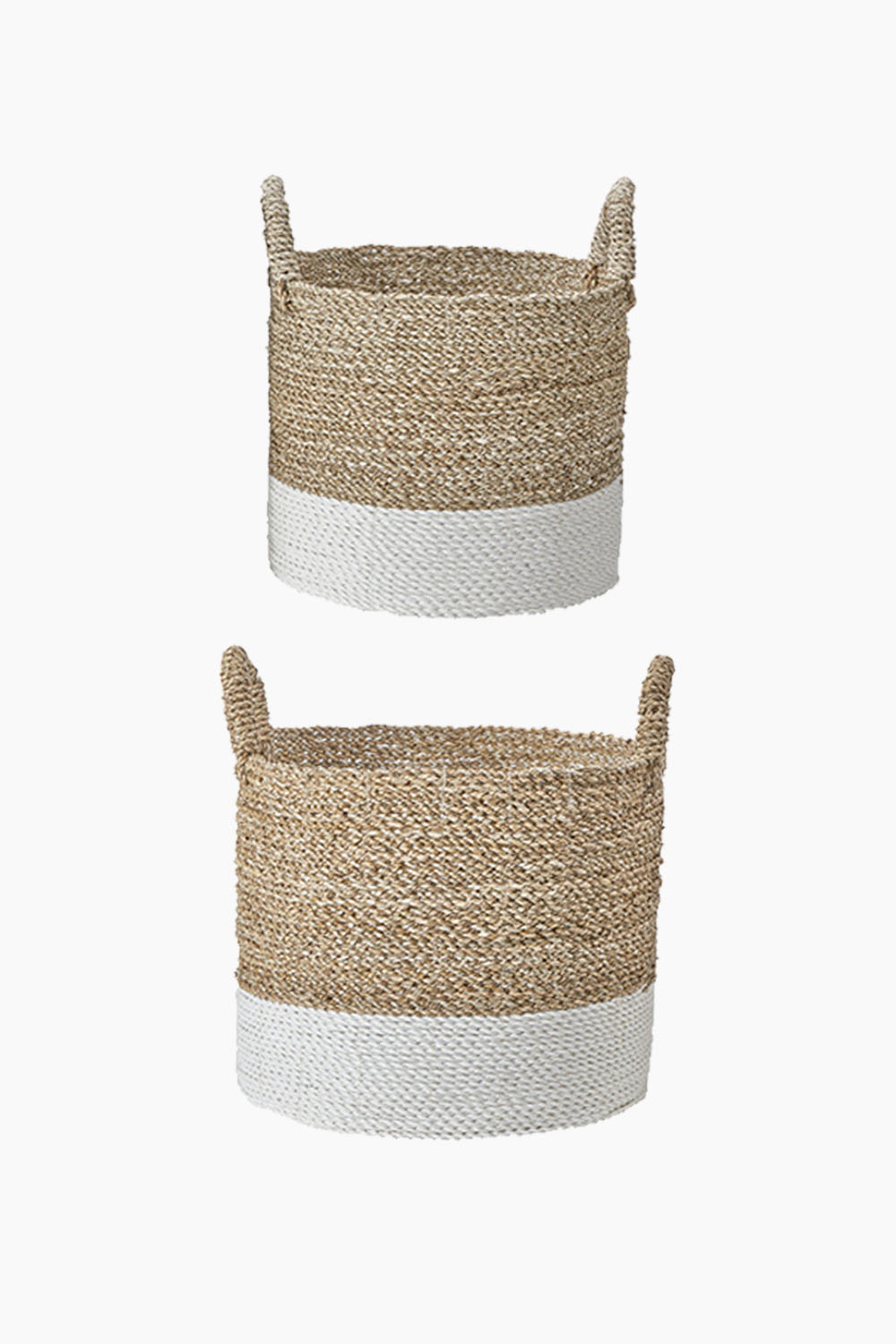 Banana Leaf Two Tone Natural and White Baskets Set of 2