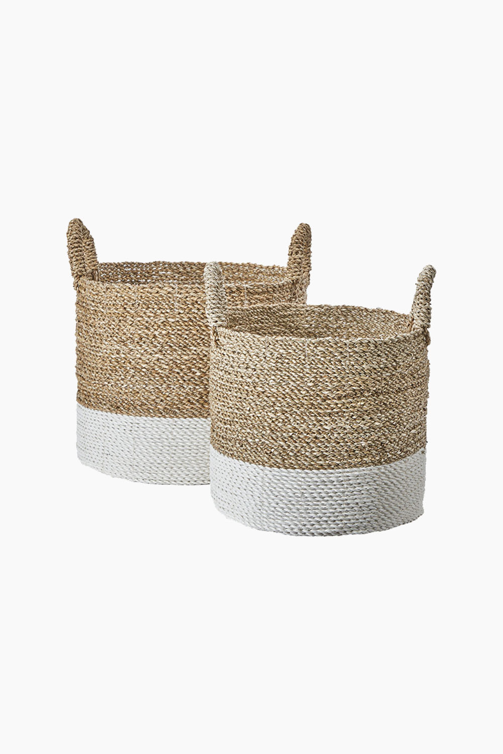 Banana Leaf Two Tone Natural and White Baskets Set of 2