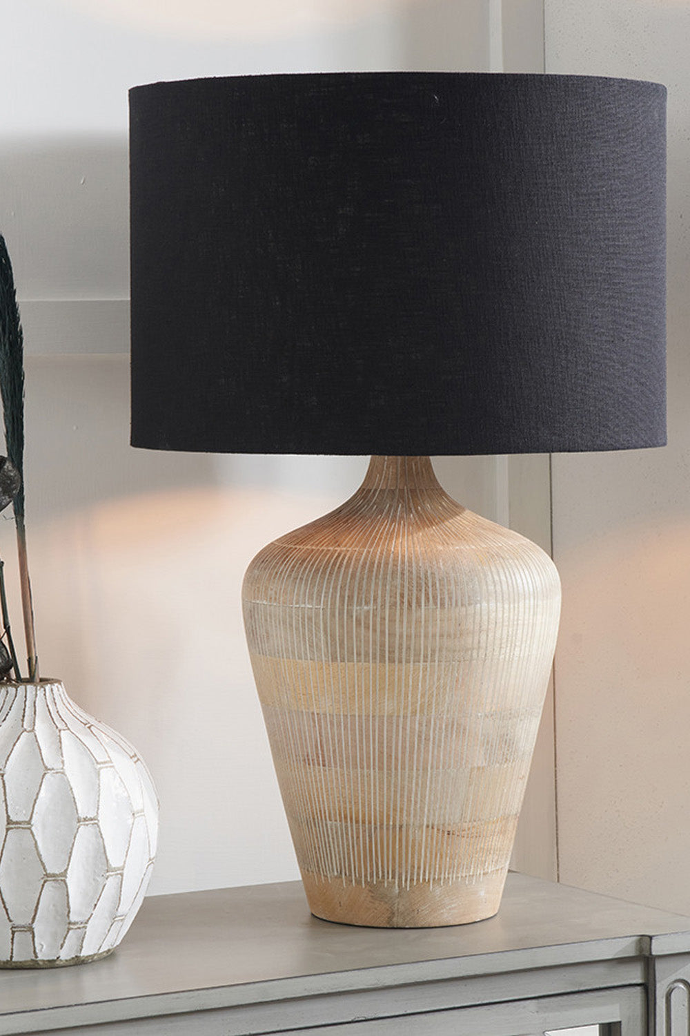 Tall Textured Mango Wood Table Lamp