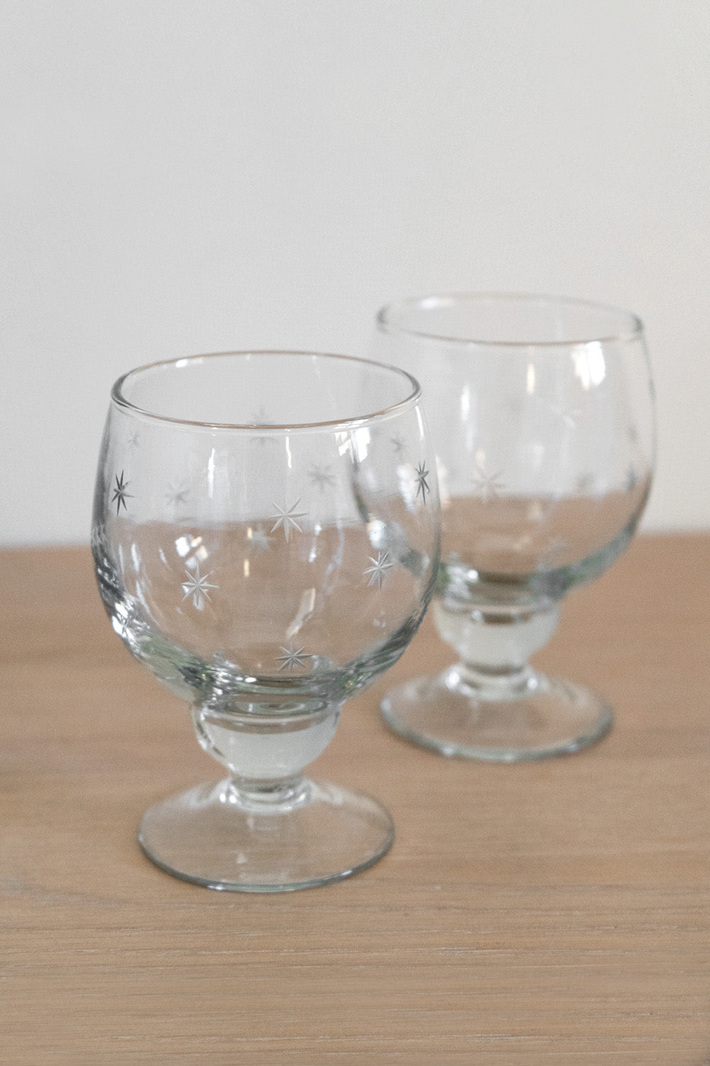 Etched Star Wine Glasses, Set of Two