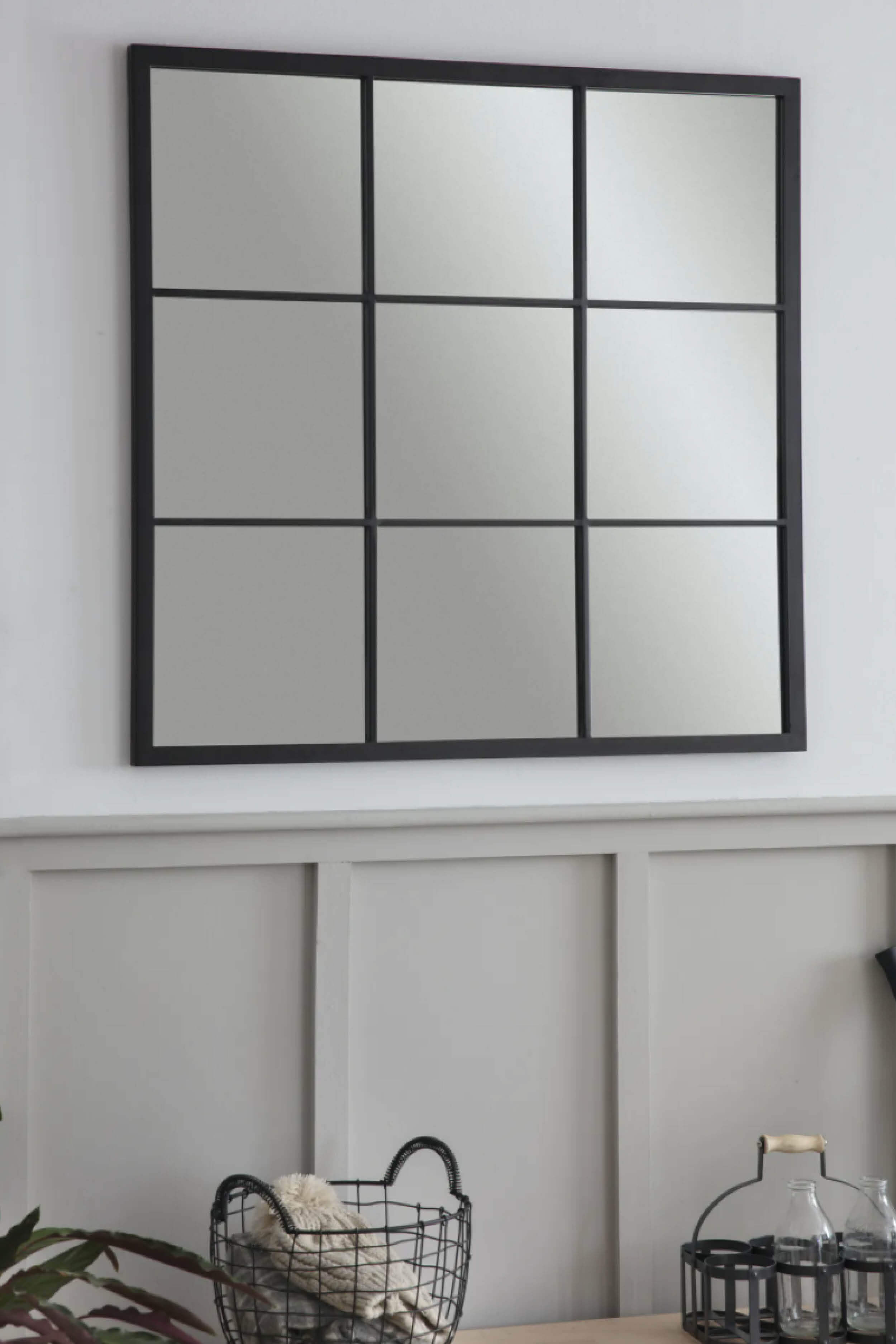 Square Steel Window Mirror With Panelling - Coates & Warner